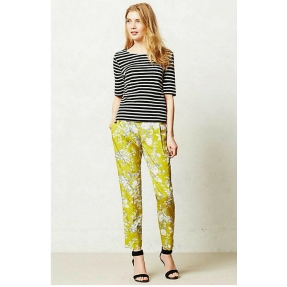 Elevenses Anthropologie Mindaro Floral Cropped Ankle Pants
